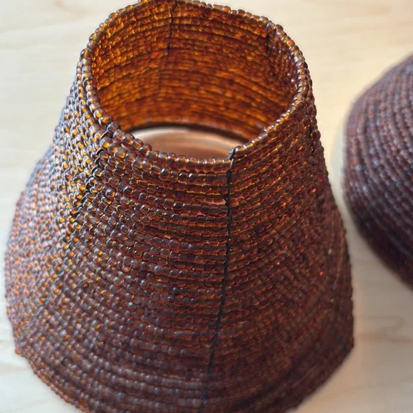 2 bronze candle holders with beaded shades. From Pier 1. - Picture 5 of 7